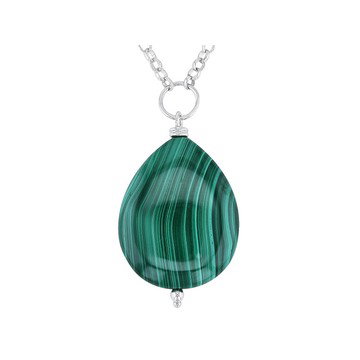 Green Malachite Rhodium Over Sterling Silver Necklace
