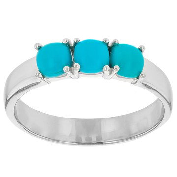 Blue Sleeping Beauty Turquoise Rhodium Over Sterling Silver 3-Stone Ring