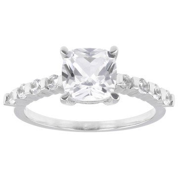 White Lab Created Sapphire Platinum Over Sterling Silver Ring