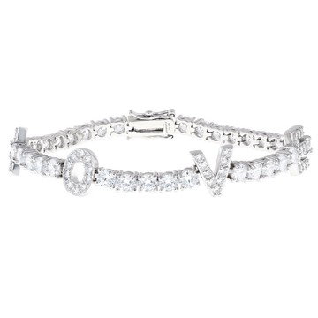 White Cubic Zirconia Rhodium Over Sterling Silver LOVE Tennis Bracelet 12.11ctw
