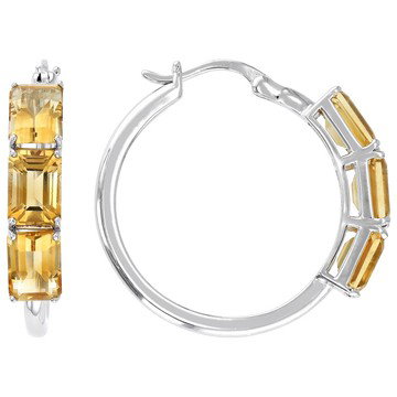 Yellow Citrine Rhodium Over Sterling Silver Hoop Earrings 5.61ctw