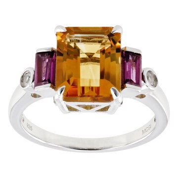 Yellow Citrine Rhodium Over Sterling Silver Ring 3.27ctw