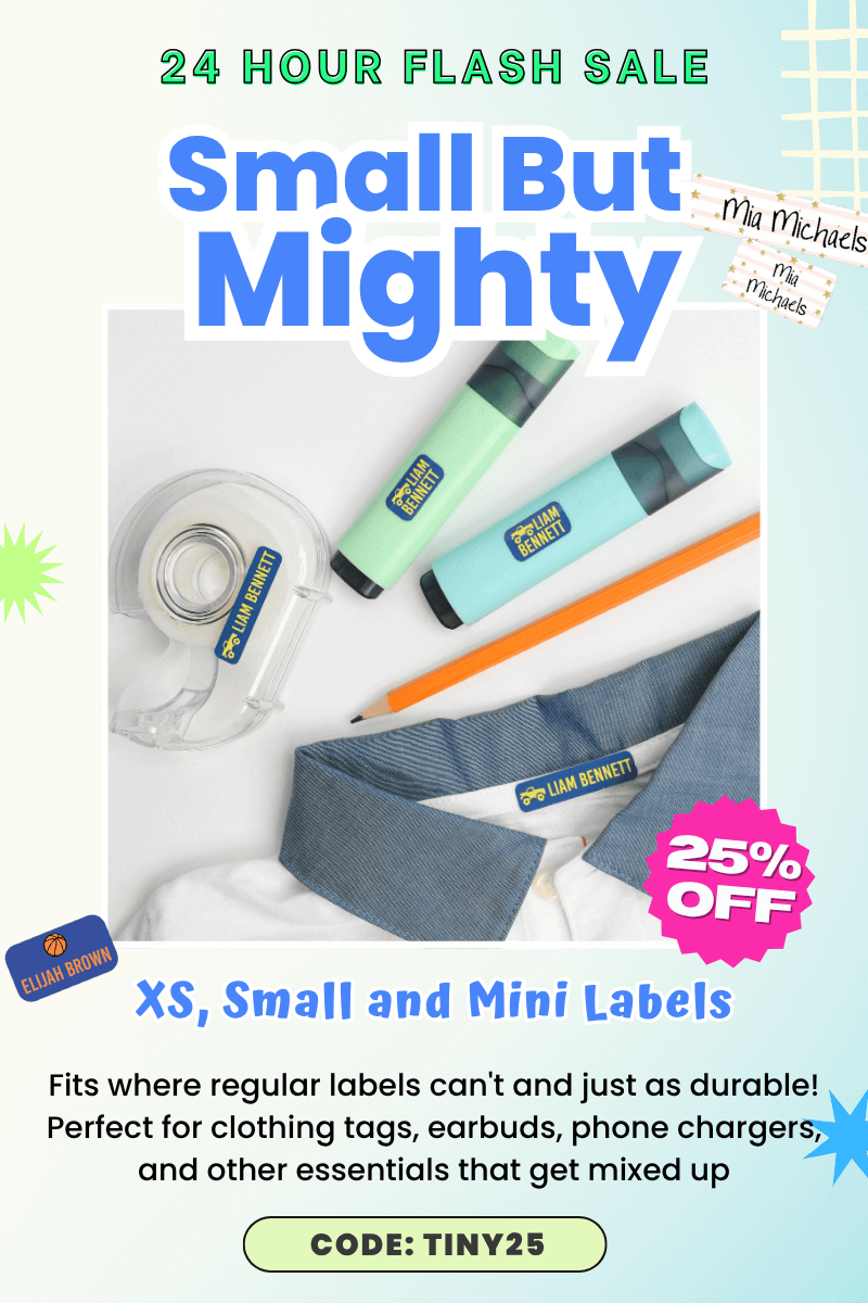 25% off x-small clothing labels, small all purpose labels and mini label pack with code: TINY25