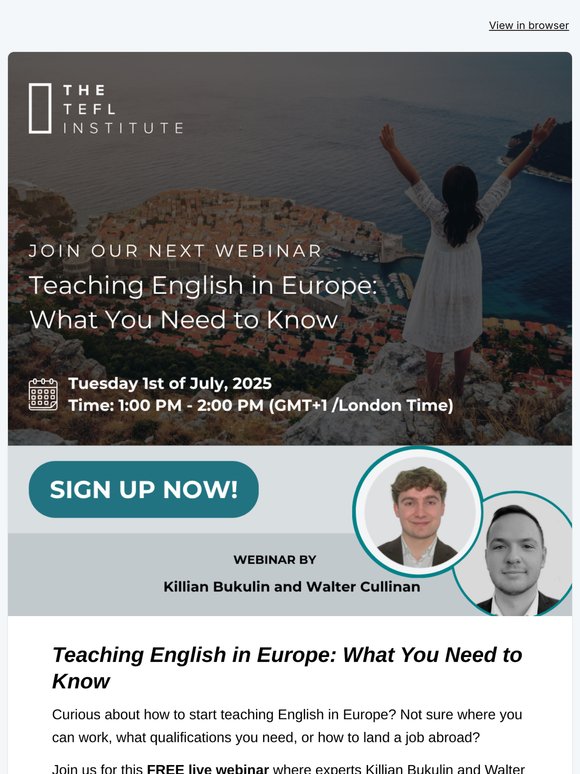 Free Webinar: Teaching English in Europe - What You Need to Know