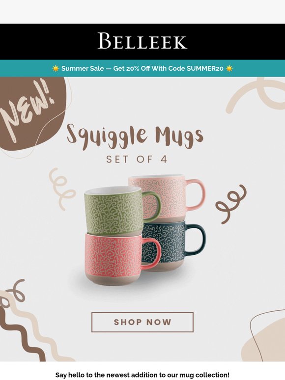 Just In: Belleek Living Squiggle Mugs – Set of 4 ☕