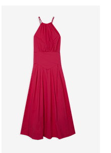 Cotton Halter Neck Woven Midi Dress With Dropped Waist Detail