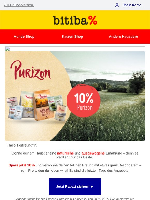 ERINNERUNG: 10% Rabatt auf Purizon!! 🐾✨