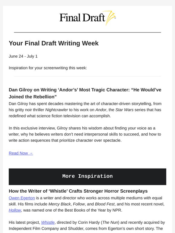 Your Final Draft Weekly Digest: June 24 – July 1