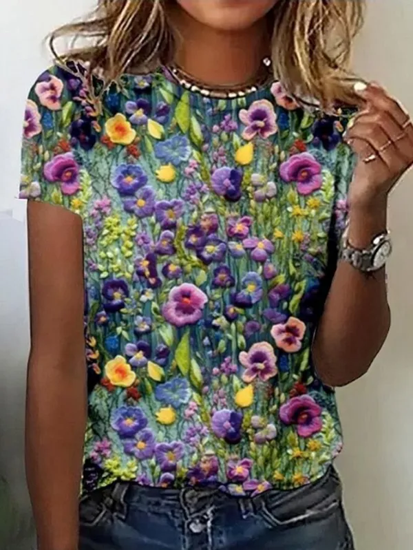 Image of Casual Floral Crew Neck T-Shirt