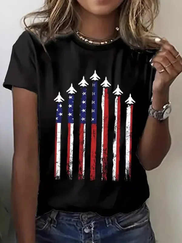 Image of Jersey Crew Neck Casual Independence Day T-Shirt