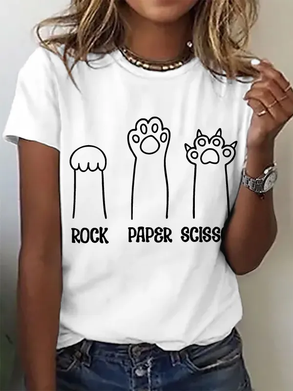 Image of Rock Paper Scissors Funny Cat Paw Cotton T-shirt