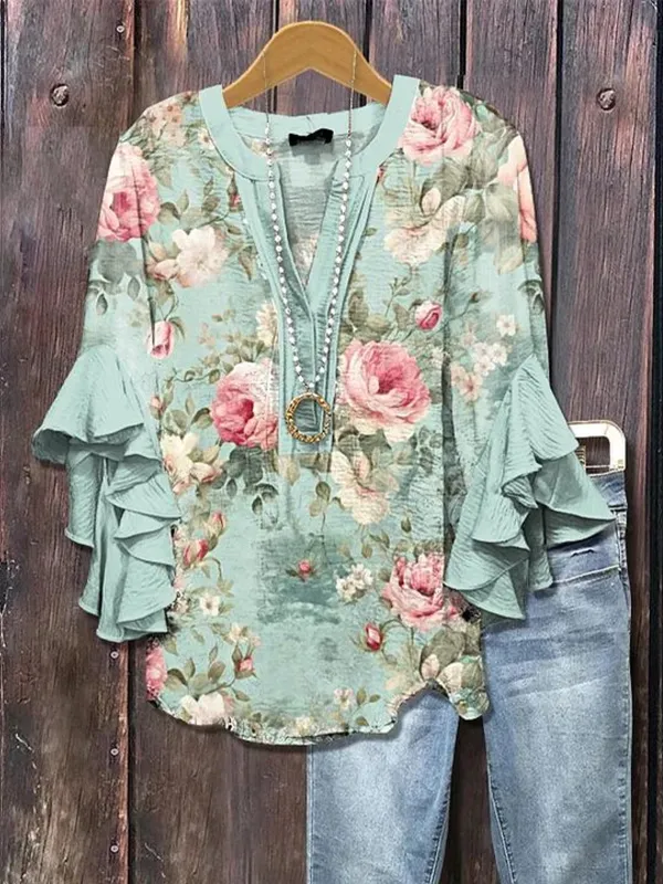 Image of Women's Floral Ruffle Sleeve Top