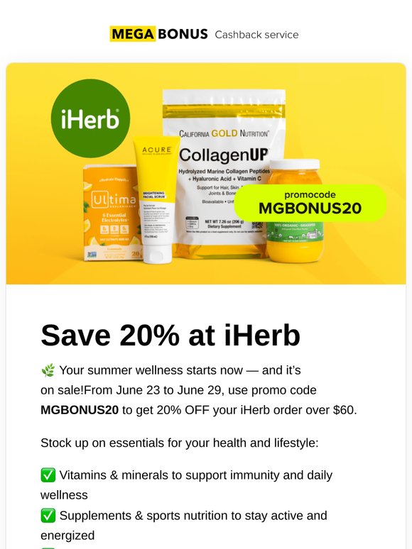 20% OFF iHerb: Vitamins, Wellness & More — Use Code Inside