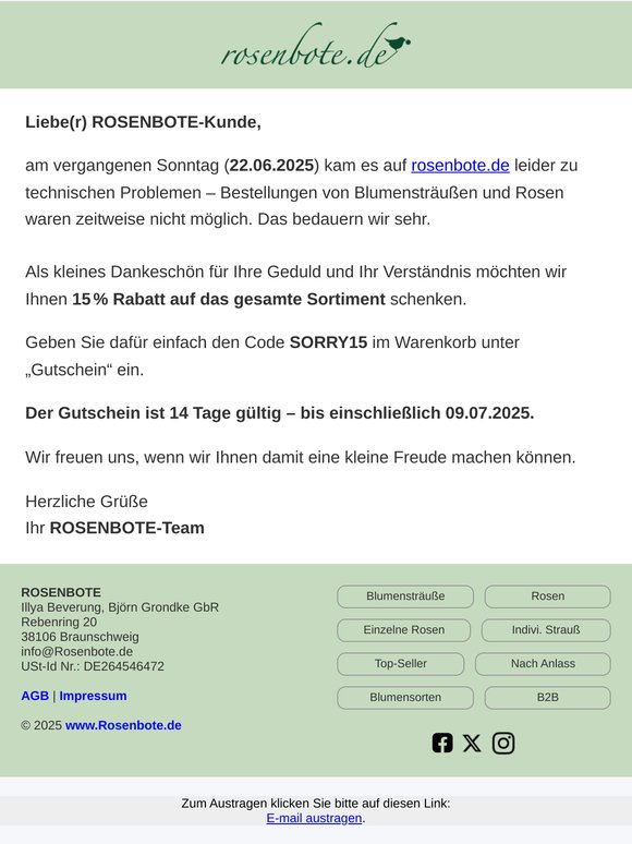💐 Entschuldigung + Gutschein: SORRY15