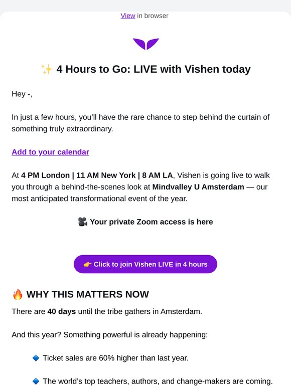 4 Hours to Go: Join Vishen LIVE to get a sneak peek on MVU