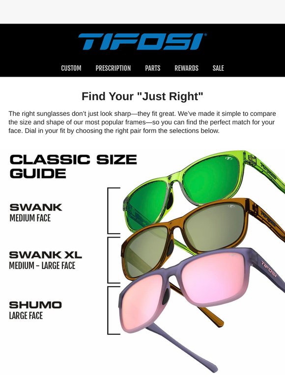Small, medium, or large faces: Tifosi has you covered 😎