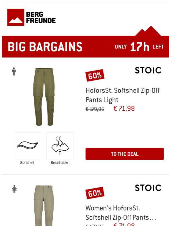 ⏰Today only: 60% discount on softshell trousers from Stoic