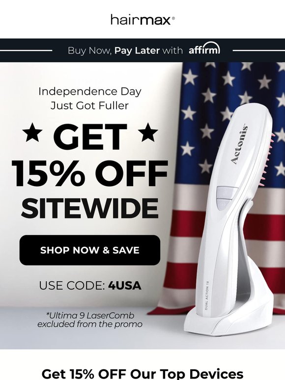 Celebrate Freedom From Hair Loss: 15% OFF Sitewide