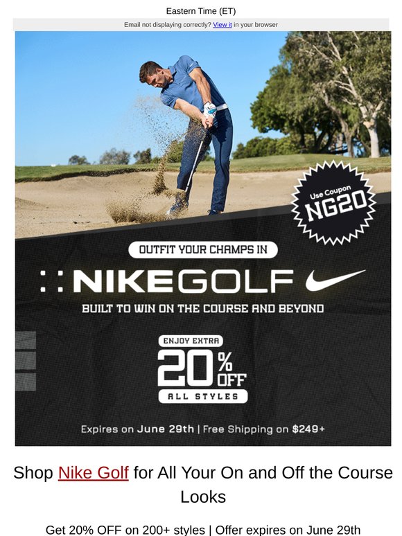 Shop 20% OFF Nike Golf Apparel : Expires on 29th June