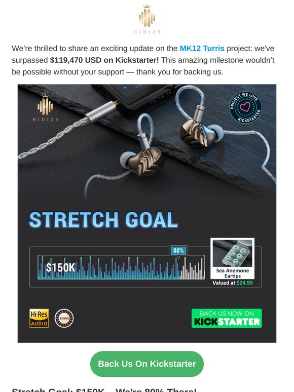 Stretch Goal Unlocked Soon: Free Sea Anemone Eartips ($24.99 Value)