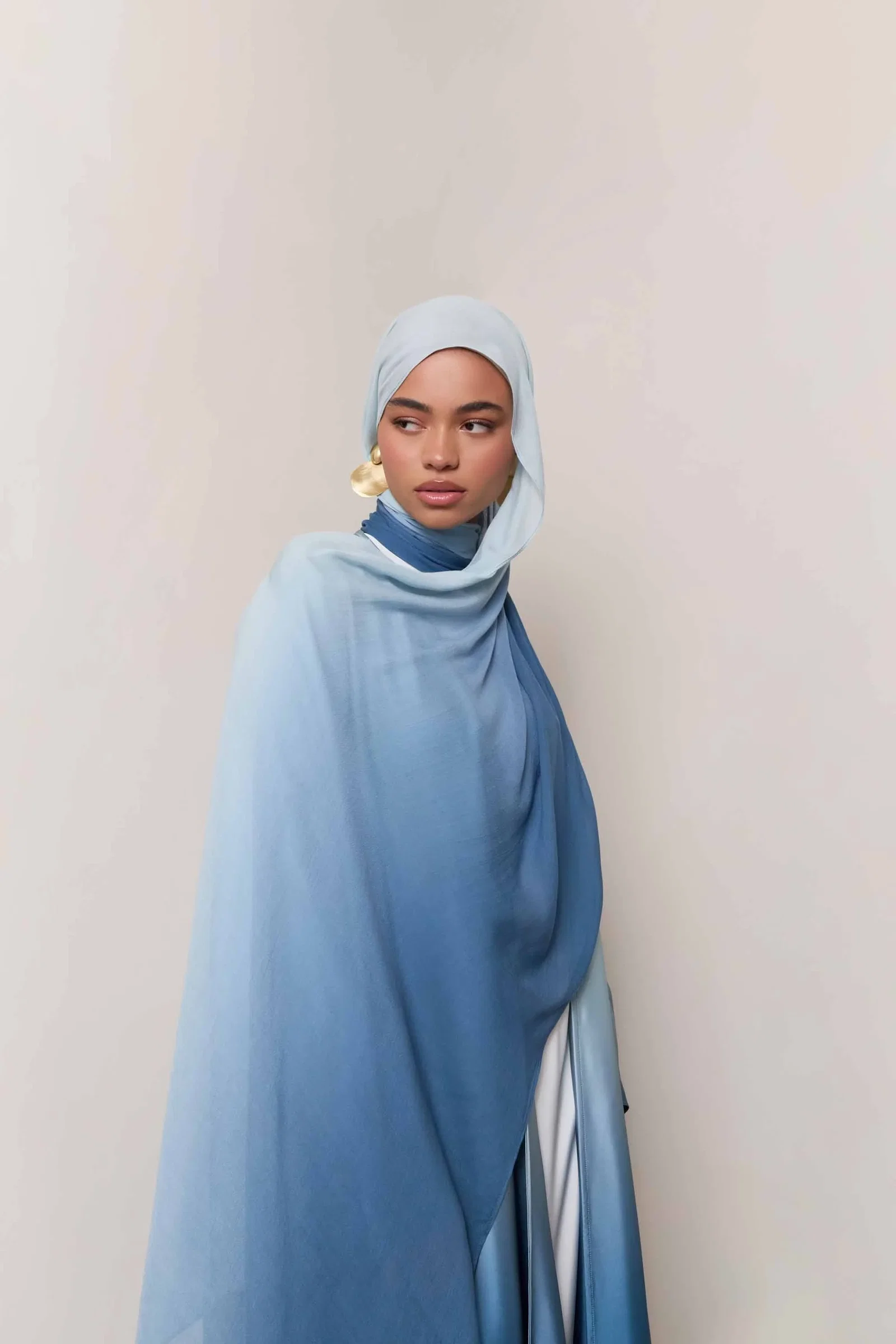 Image of Satin Ombre Open Abaya - Dusk Sky