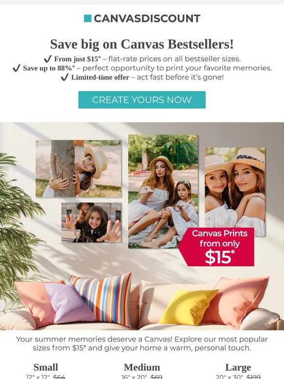 Flat-rate Canvas prices: S, M or L from just $15