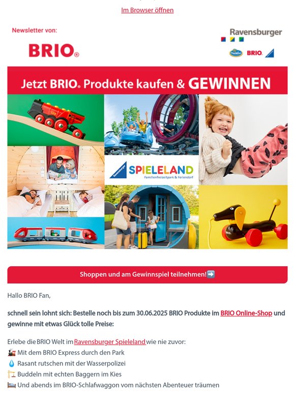 Noch bis zum 30.06. BRIO Produkte bestellen & Gewinnchance sichern!