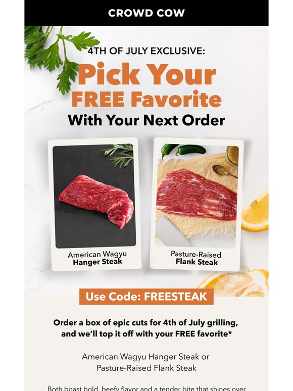 Email Exclusive: Pick Your FREE Steak With Purchase