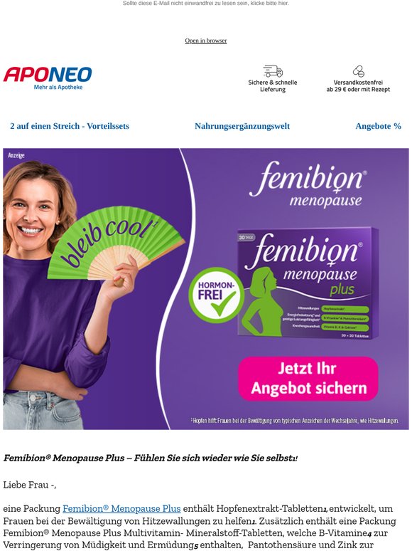 🔥 20 % Extra-Rabatt* auf Femibion Menopause Tabletten! 🔥
