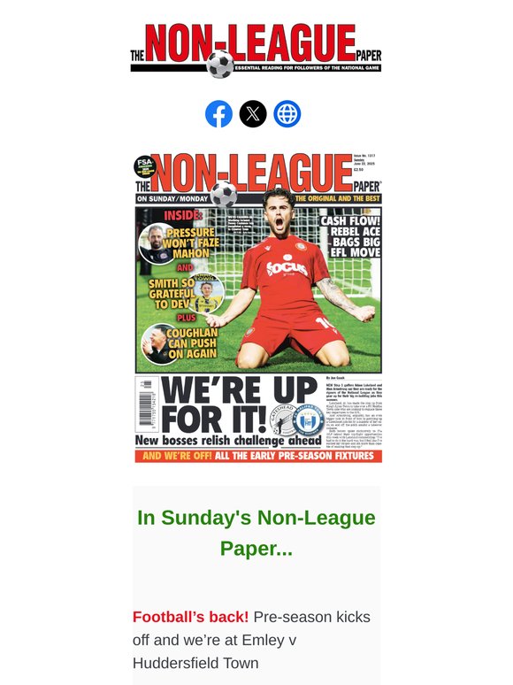 IN SUNDAY'S NLP PAPER > Preseason action as we're at Emley vs Huddersfield Town / Forest Green Rovers axe Steve Cotterill - What's next for them? / Jamal Fyfield looks at the best moments of his career / Big interview with Braintree Town boss Steve Pitt