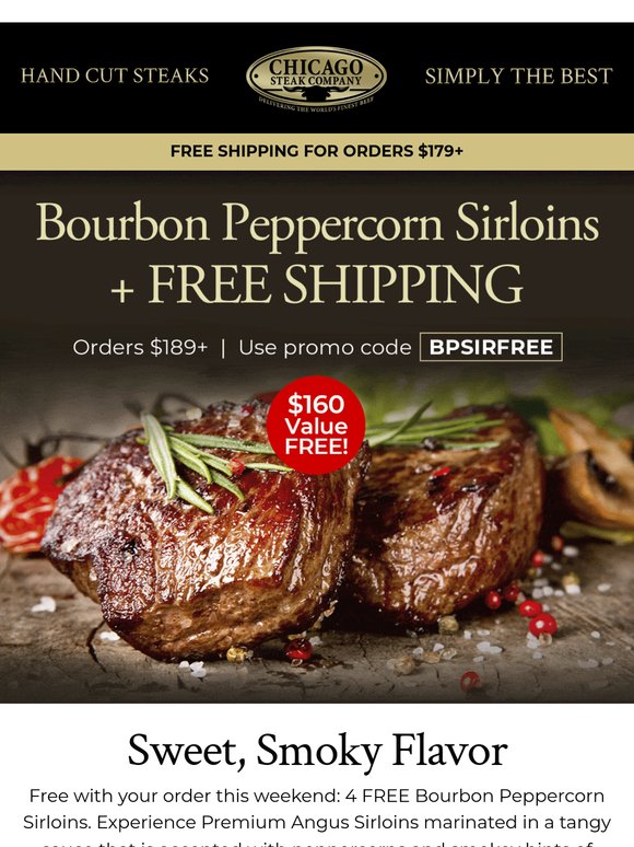 🥩$160 Value - Free Bourbon Sirloins + Free Shipping