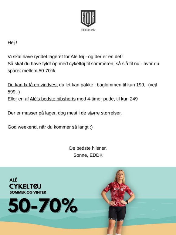 Spar 50-70% på Alé cykeltøj - ALT skal væk