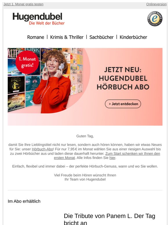 Neu: Hugendubel Hörbuch Abo - 1. Monat geschenkt! 🎧
