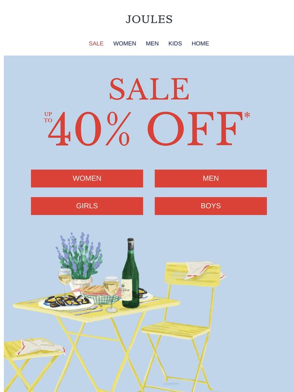 Up to 40% off starts today.