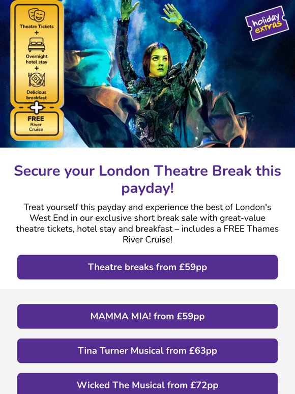 It's Payday! FREE River Cruise on every Theatre Break