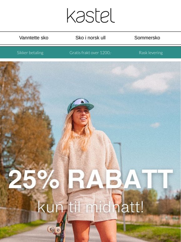 Siste sjanse ⏳ 25% på hele butikken - kun til midnatt