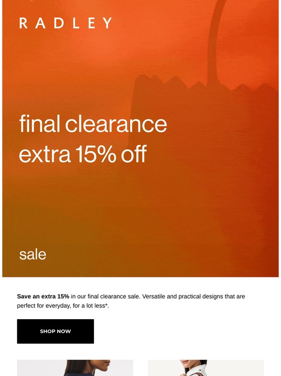 SALE: Extra 15% off final clearance