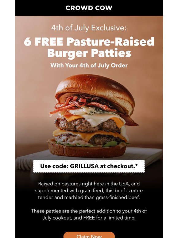 4th of July Gift: 6 FREE Premium Burger Patties