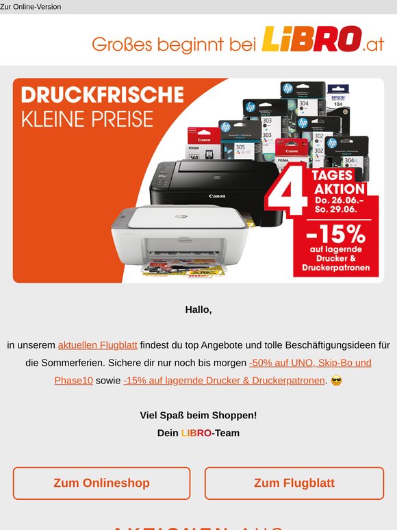 Bis morgen: -15% auf lagernde Drucker & Druckerpatronen 🖨️