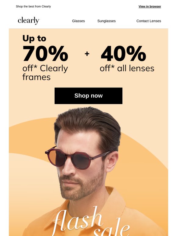 Up to 70% off Clearly frames + 40% off all lenses