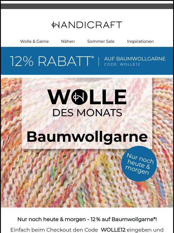 🧶 12 % Rabatt auf Baumwollgarne – nur noch heute & morgen!