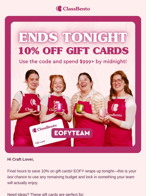 10% off Gift Cards Ends Tonight! 🔥