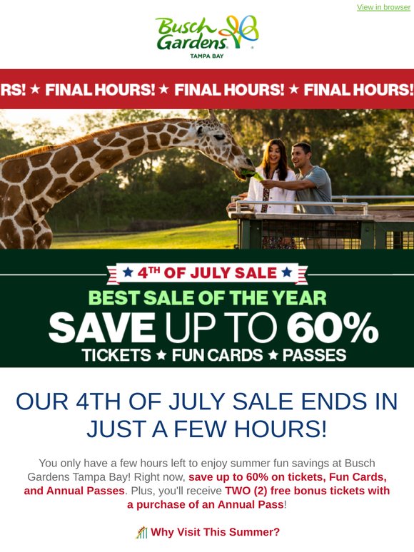 ⏳ FINAL HOURS: Save up to 60% on Tickets, Fun Cards, & Passes!