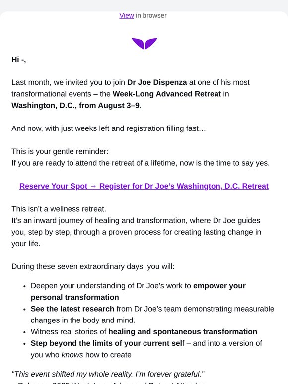 ✨This Is Your Reminder: Dr Joe’s Week-Long Advanced Retreat Awaits