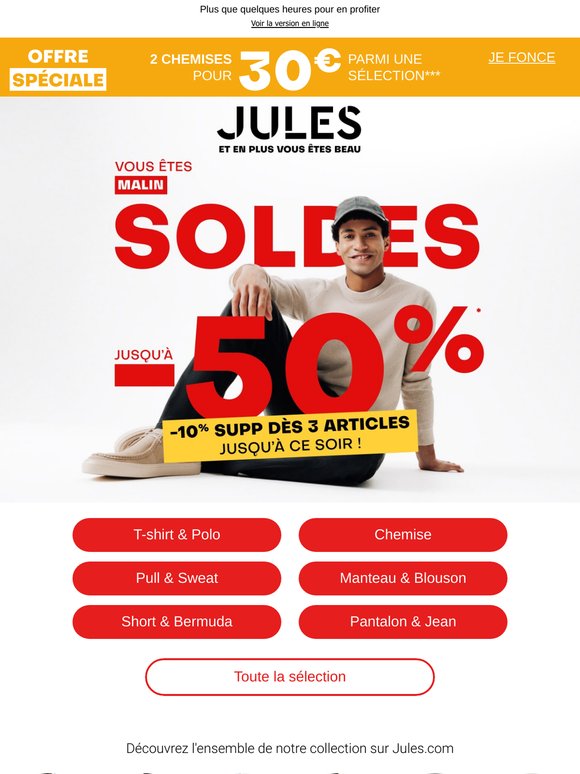 🔴 Jusqu'à -50%... et -10% supp dès 3 art. soldés JUSQU'À CE SOIR