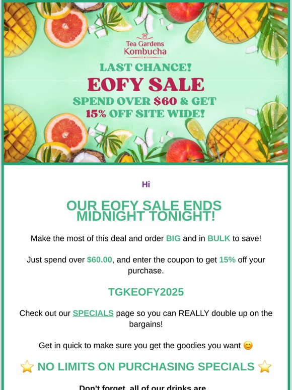Last Chance to Get 15% off SITE WIDE when you spend over $60! 🔥