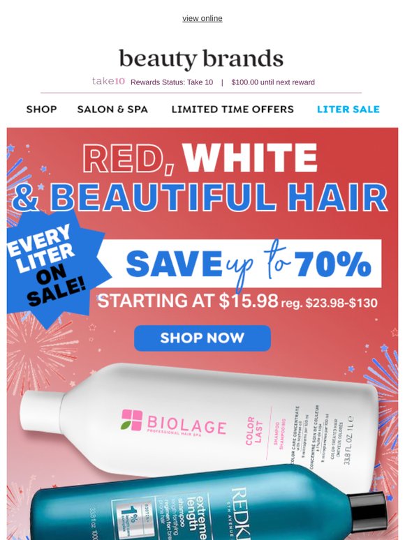 Red, white & beautiful hair—Up to 70% off liters! 🎆