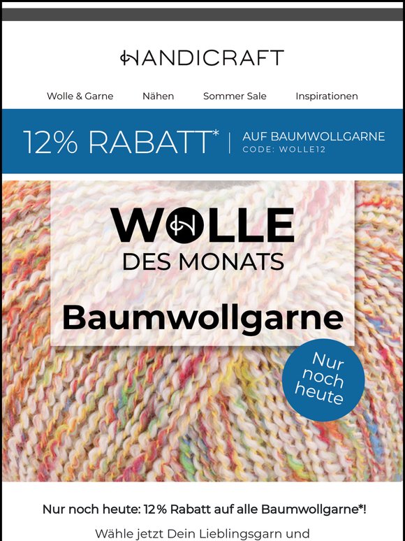 📣 Reminder: 12 % Rabatt auf Baumwollgarne – nur noch heute!