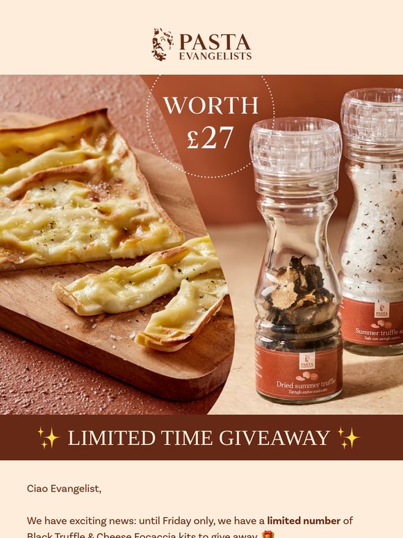 Claim a FREE Black Truffle & Cheese Focaccia Kit! 🔥