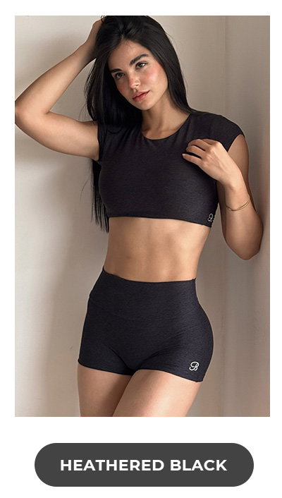 image of model wearing Movement Short Shorts Heathered Black